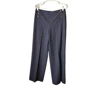 Anne Klein Pants Womens 8 High Rise Wide Leg Zip Back Gold Button Decoration